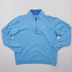 Johnnie-O Quarter Zip Sweatshirt Mens Medium Blue Mist Surfboard Logo Cotton